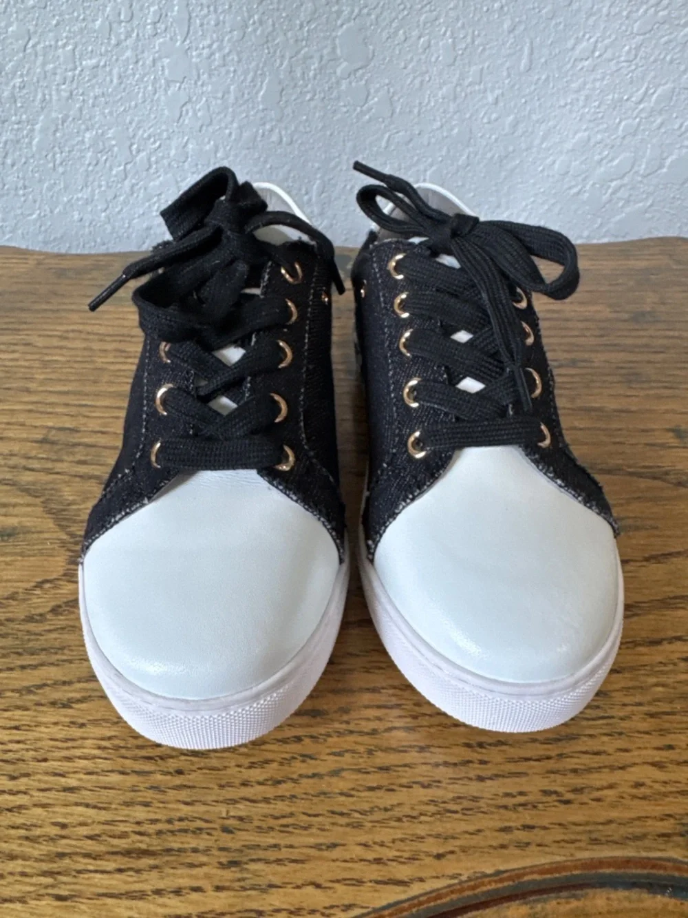 Ruby Label black denim sneakers white leather accents kids size 32 US 1